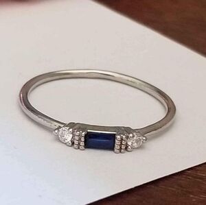 New 925 Silver Blue Sapphire Diamond Band Stacking Ring for Women